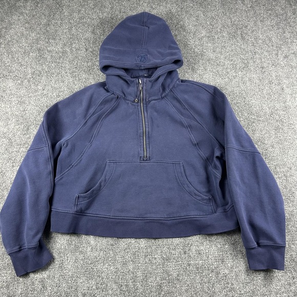 Lululemon‎ Scuba Hoodie Womens XL/XXL Blue 1/2 Zip Fleece Cropped Pullover